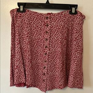 Red Floral Button-Up Skirt